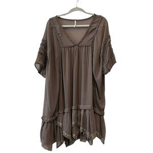 Free People Purple Sequin Boho Lagenlook Oversized Tunic Dress Ruffle Shift‌‌‌‍‍